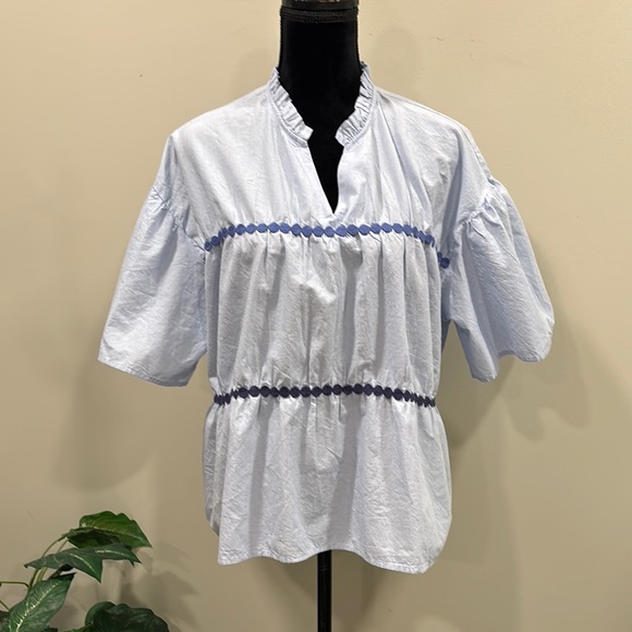 Simply Southern Baby Doll Tier Blouse in Sky Blue NWT - Picture 1 of 11